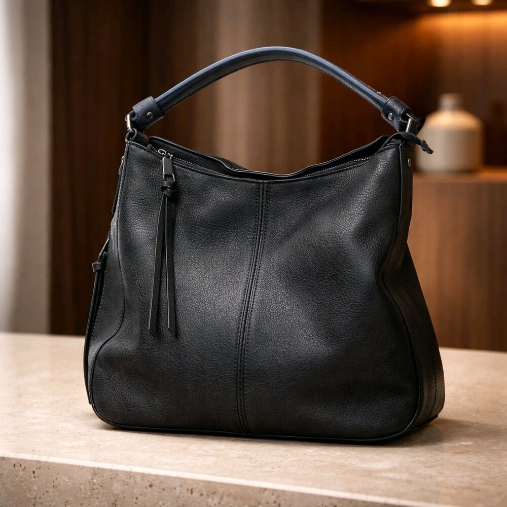 Women’s Navy Faux Leather Hobo Crossbody Bucket Purse Retro Large Shoulder Bag